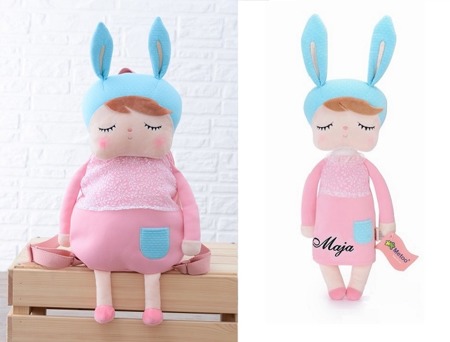 Personalized Set - Backpack and Bunny Doll in Pink Dress
