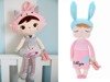 Personalized Set of Dolls -  Cat Girl and Bunny in Pink Dress